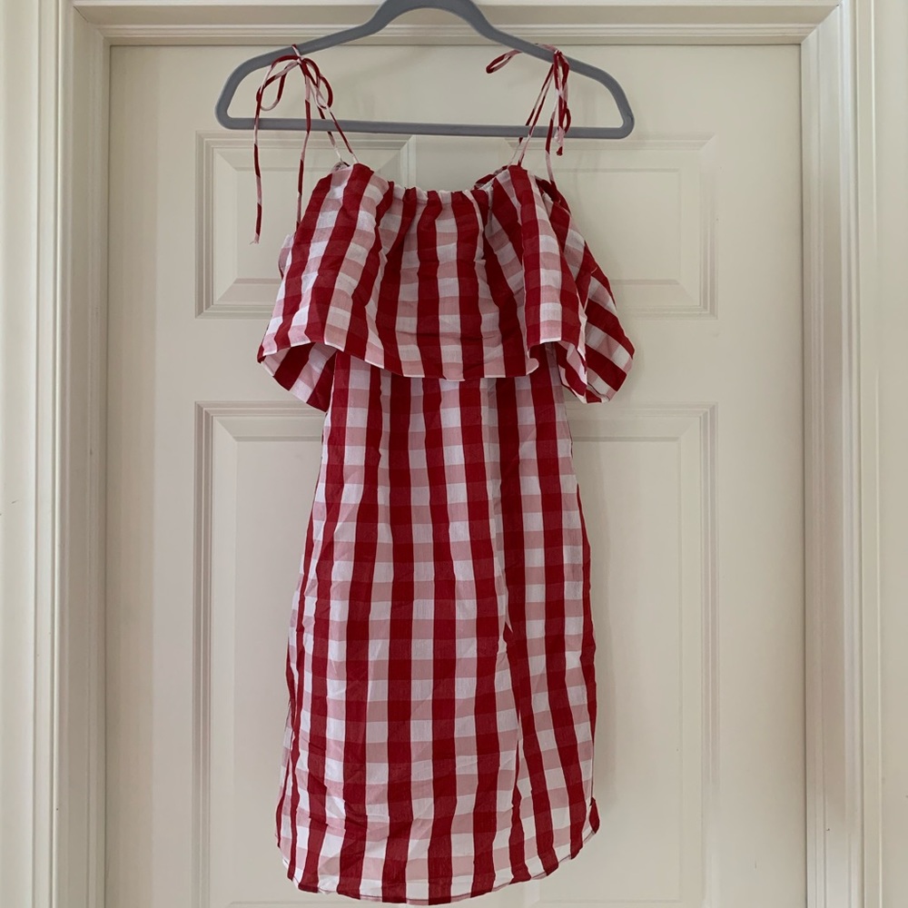 Mango White & Red Gingham Dress